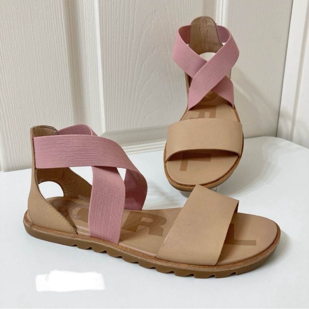 Sorel Ella II Leather Tan Pink Gladiator Sandals 6.5 Boho Casual Summer